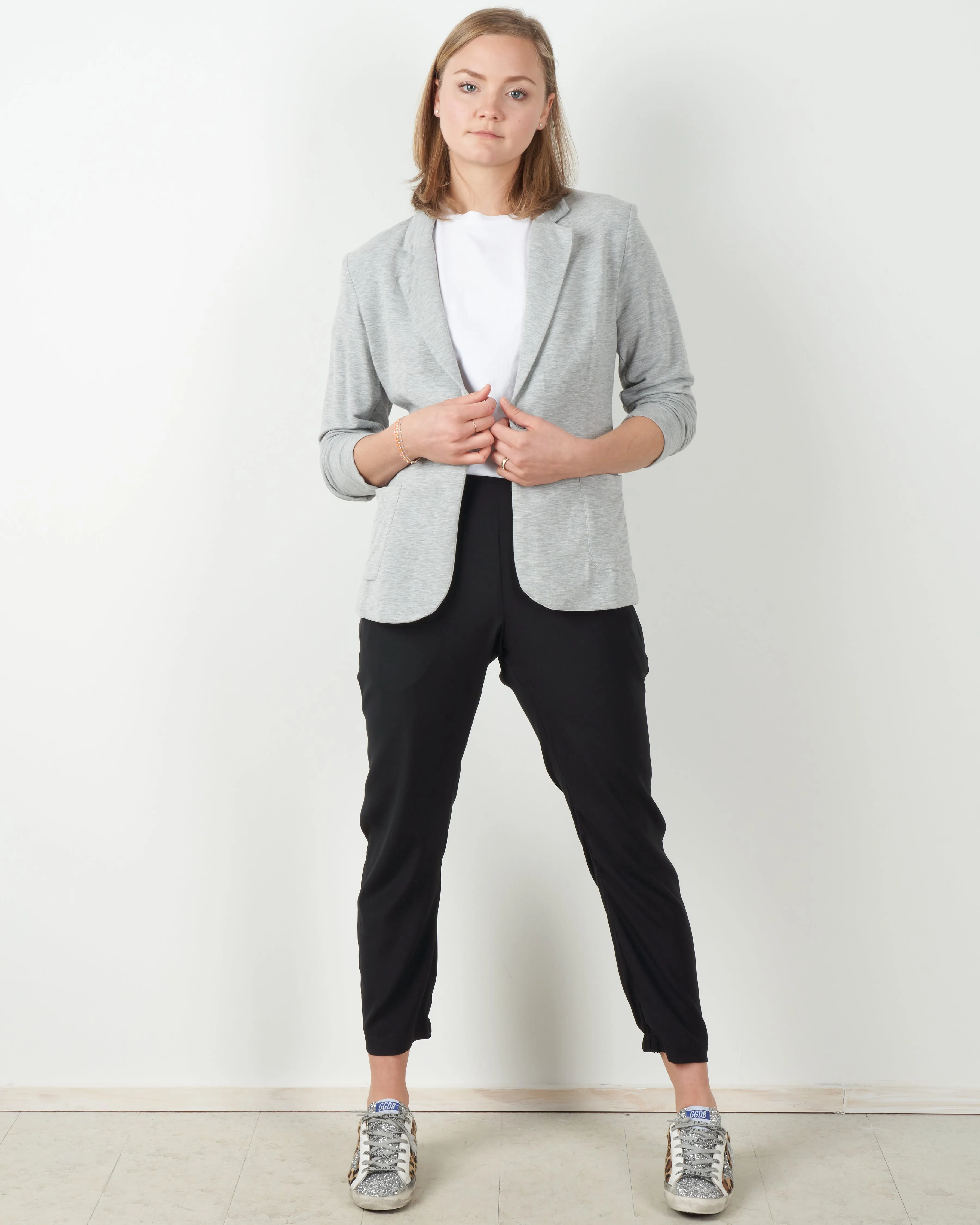 french terry one button blazer - gris chine clair