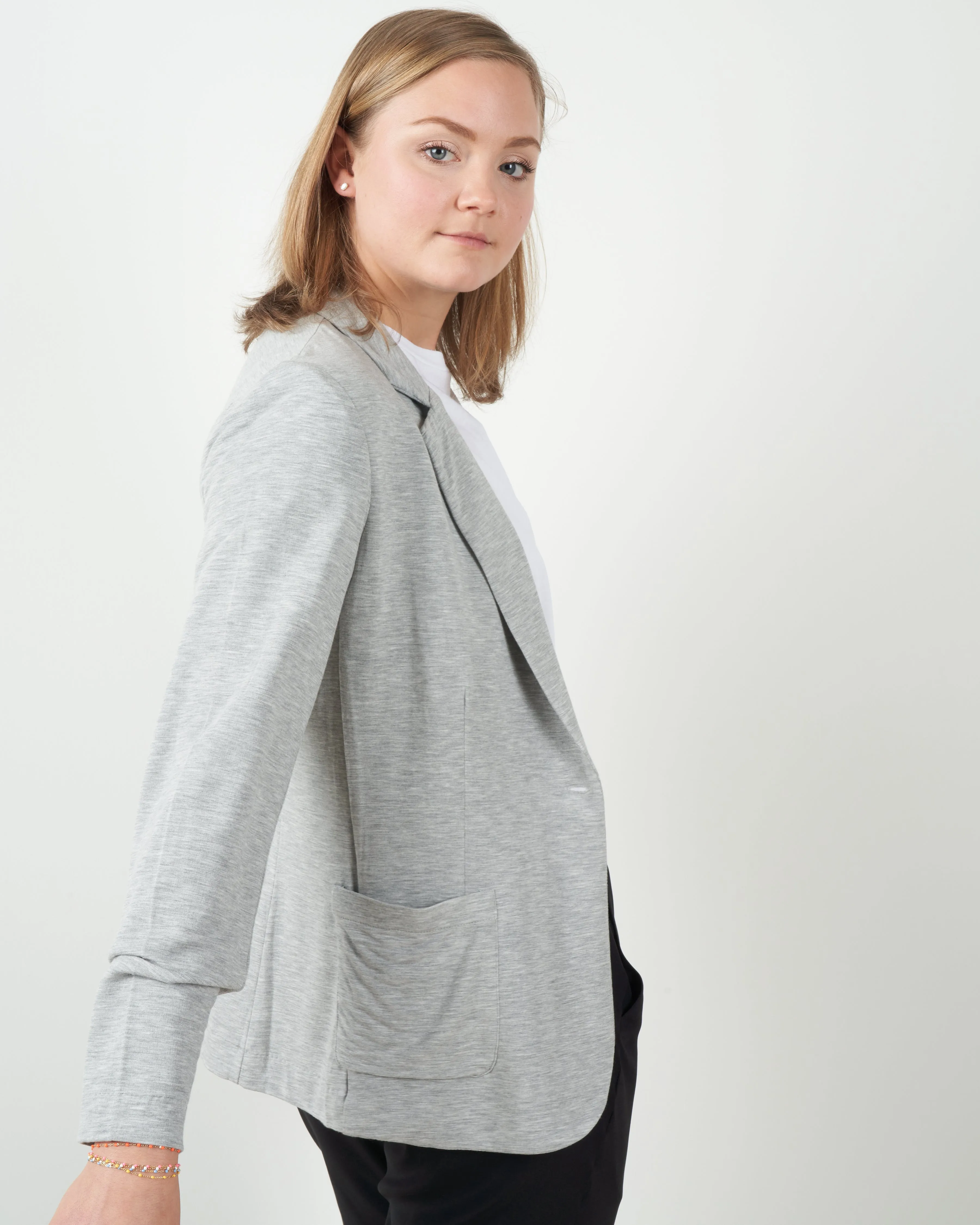 french terry one button blazer - gris chine clair