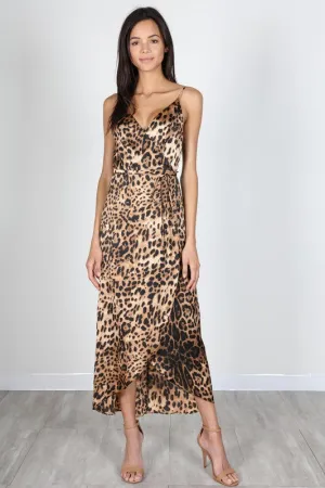 FRENCHIE LEOPARD PRINT MIDI DRESS