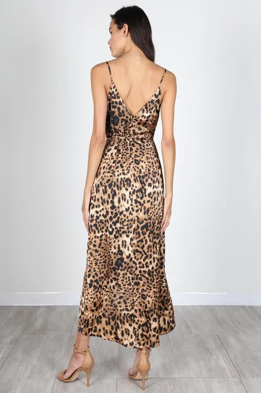 FRENCHIE LEOPARD PRINT MIDI DRESS