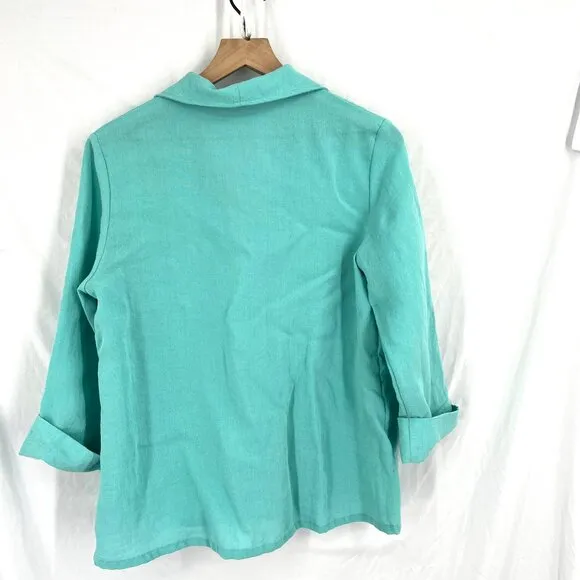 Fridaze Lagenlook linen single button blazer jacket tiffany turquoise blue top M