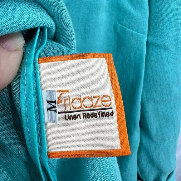 Fridaze Lagenlook linen single button blazer jacket tiffany turquoise blue top M