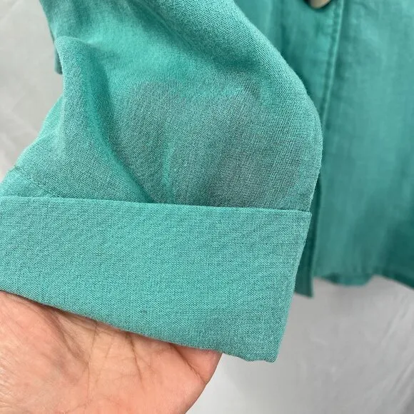 Fridaze Lagenlook linen single button blazer jacket tiffany turquoise blue top M