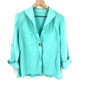 Fridaze Lagenlook linen single button blazer jacket tiffany turquoise blue top M