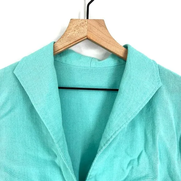 Fridaze Lagenlook linen single button blazer jacket tiffany turquoise blue top M
