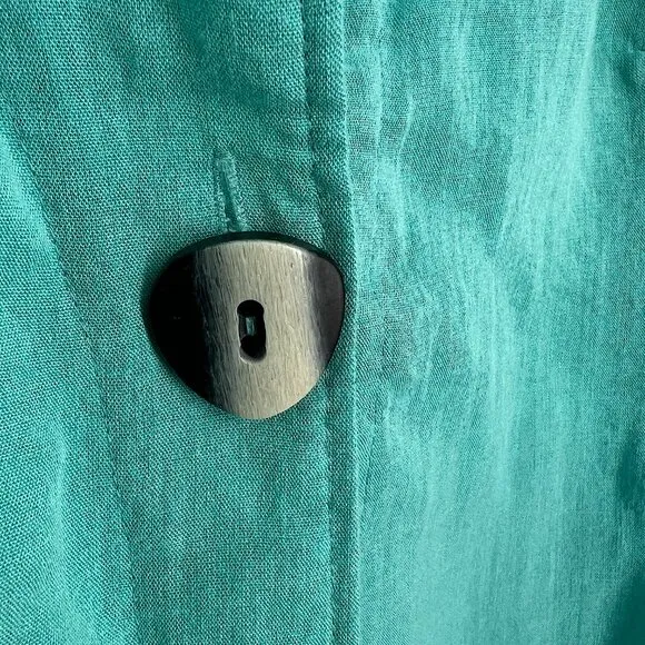 Fridaze Lagenlook linen single button blazer jacket tiffany turquoise blue top M
