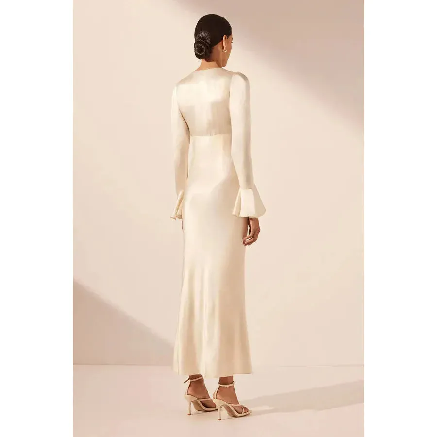 FRILL CUFF BIAS MIDI DRESS