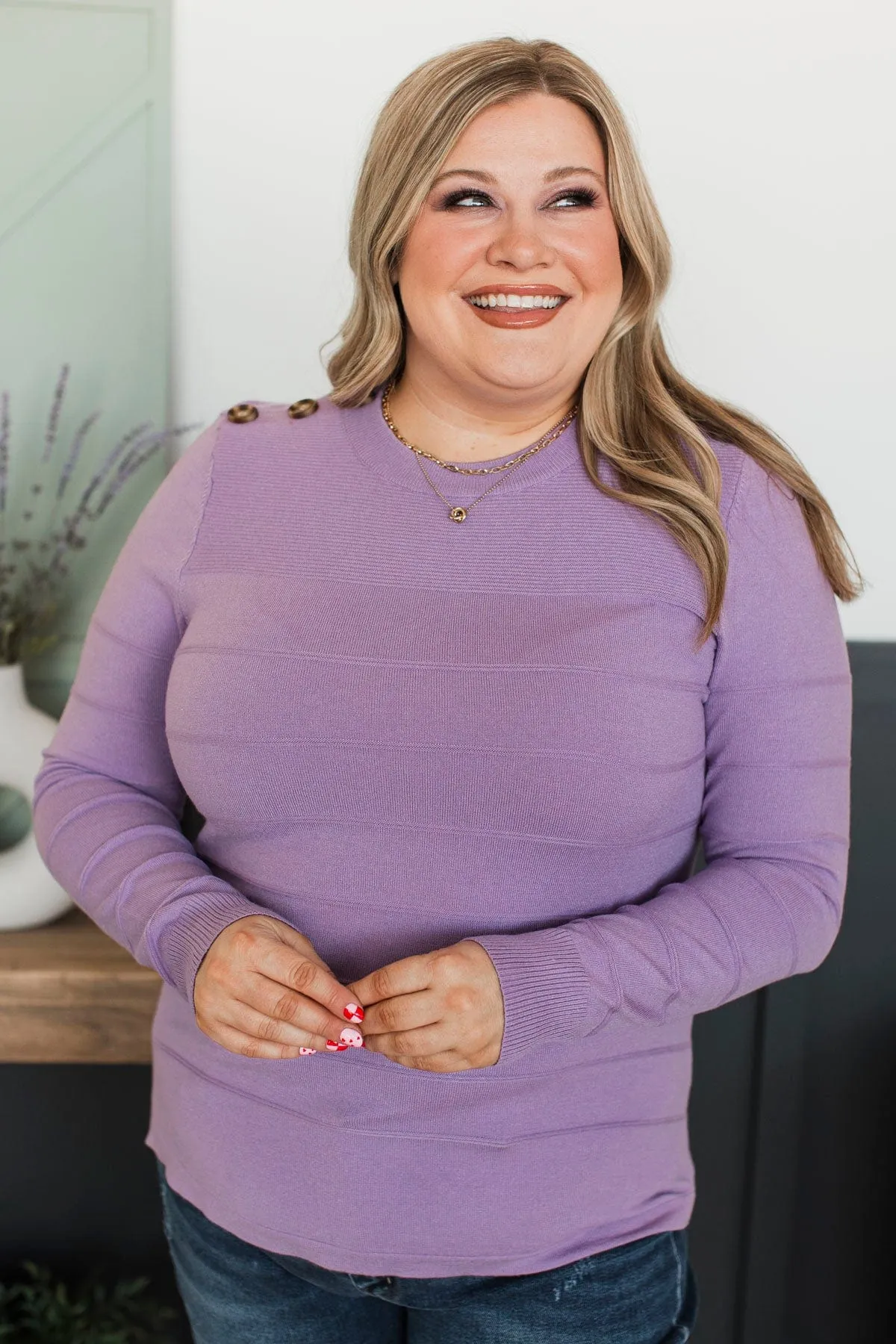From The Heart Button Knit Sweater- Lavender