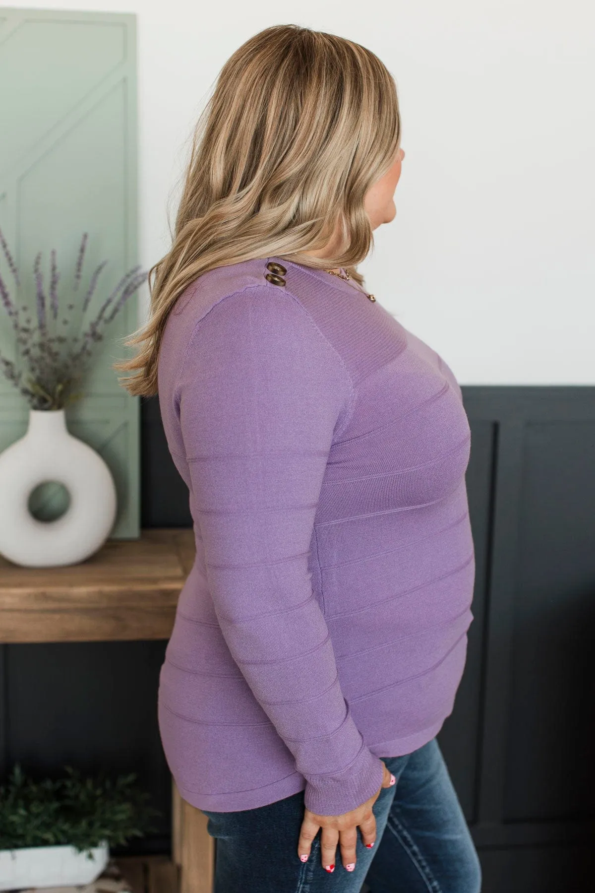 From The Heart Button Knit Sweater- Lavender