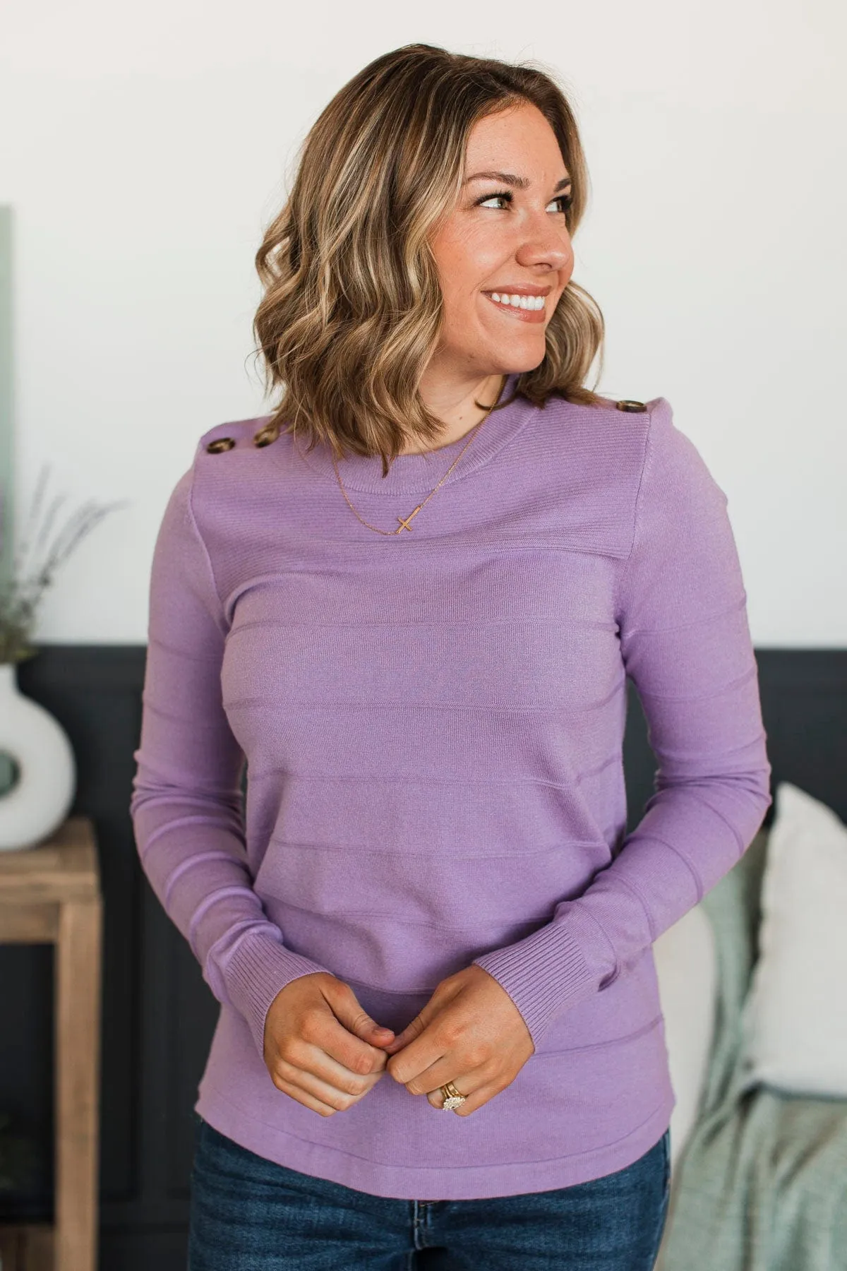From The Heart Button Knit Sweater- Lavender