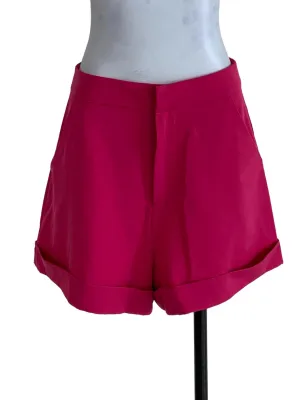 Fuschia Plaid High-Waisted Shorts