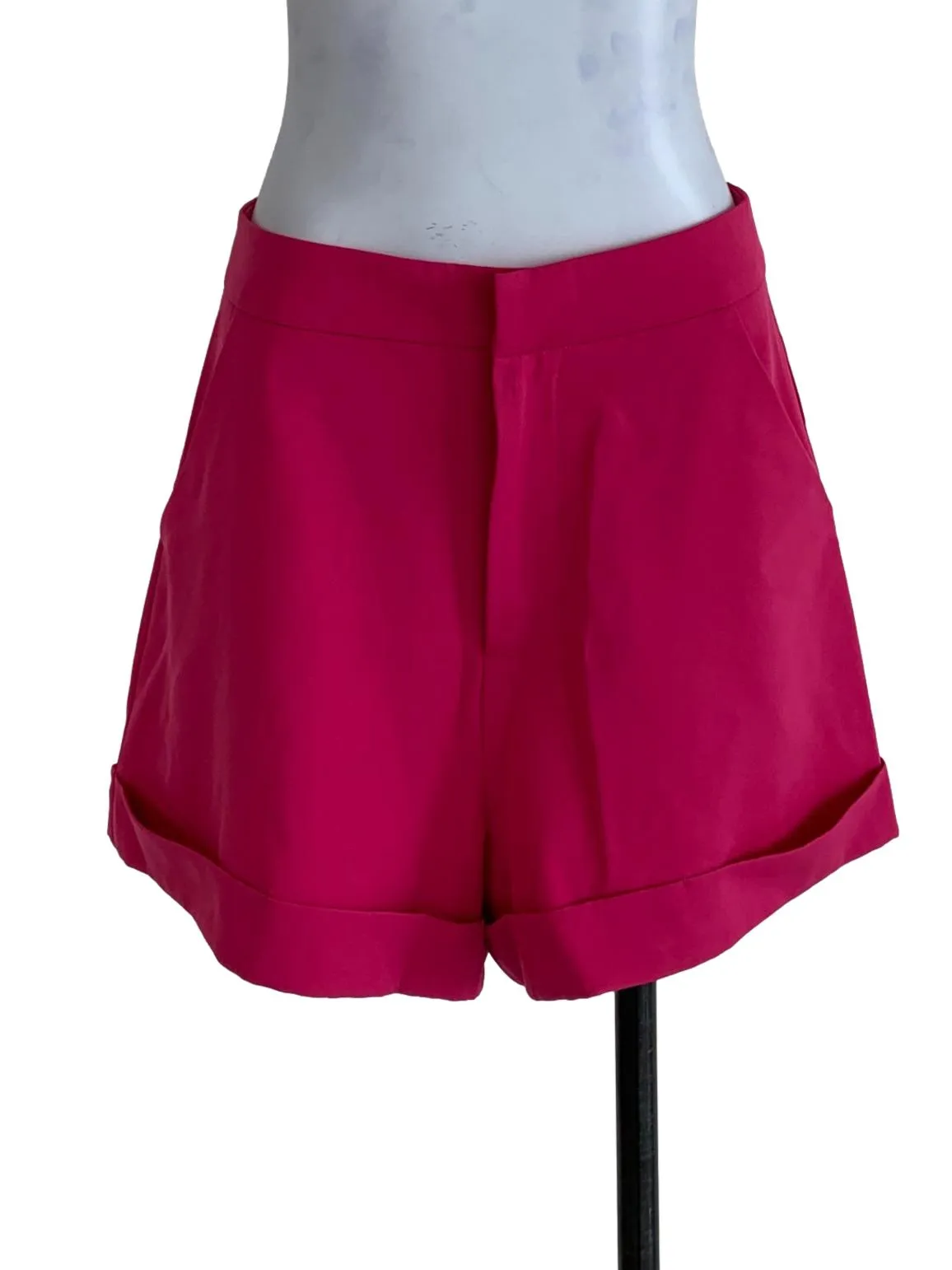 Fuschia Plaid High-Waisted Shorts