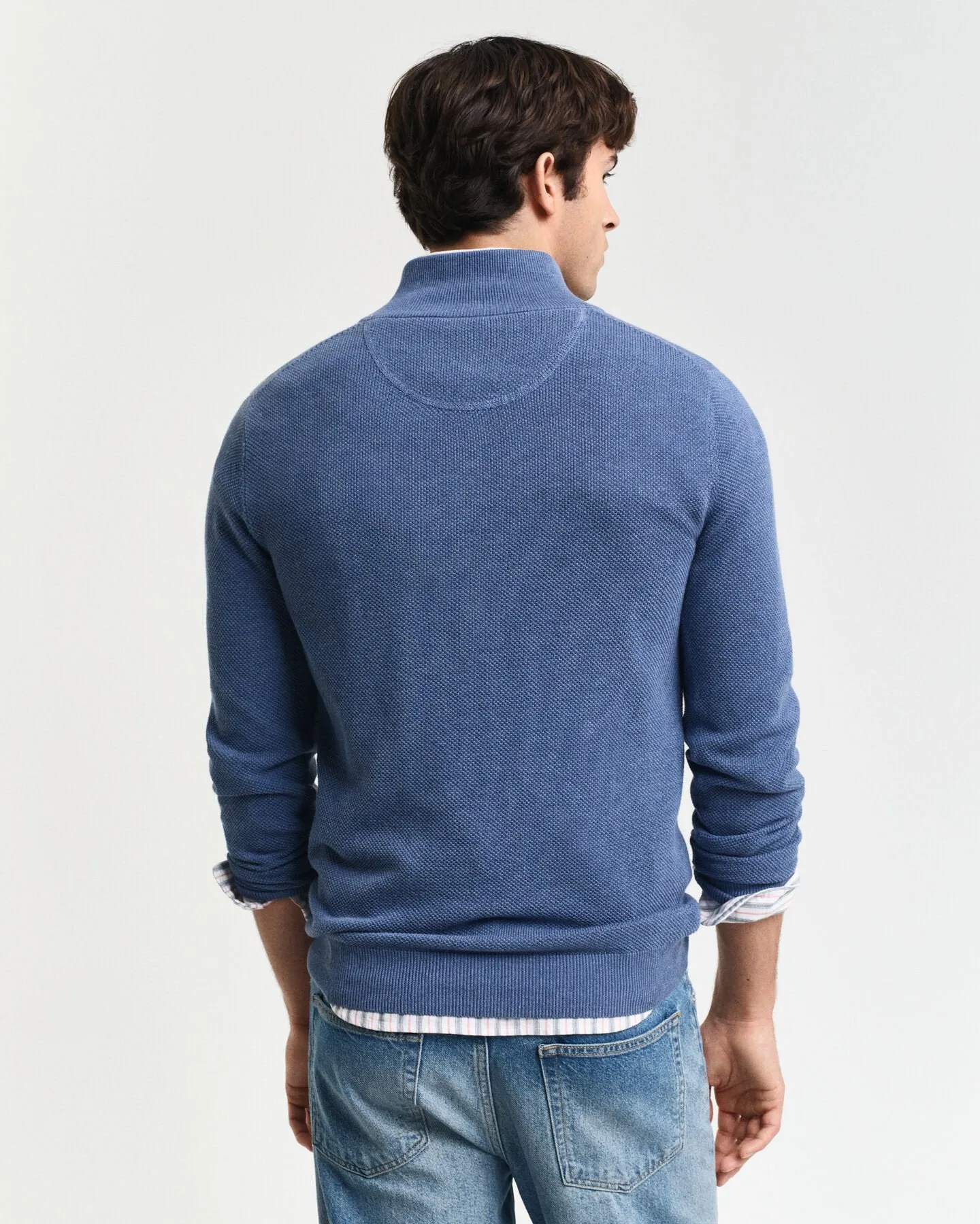 Gant Mens Cotton pique Half zip - Denim blue