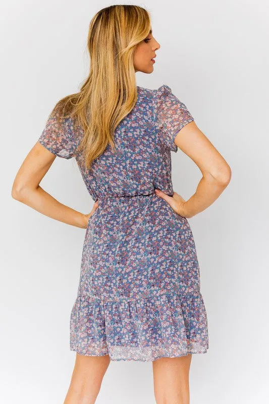 Gilli Puff Sleeve Faux Wrap Mini Dress With Ruffle