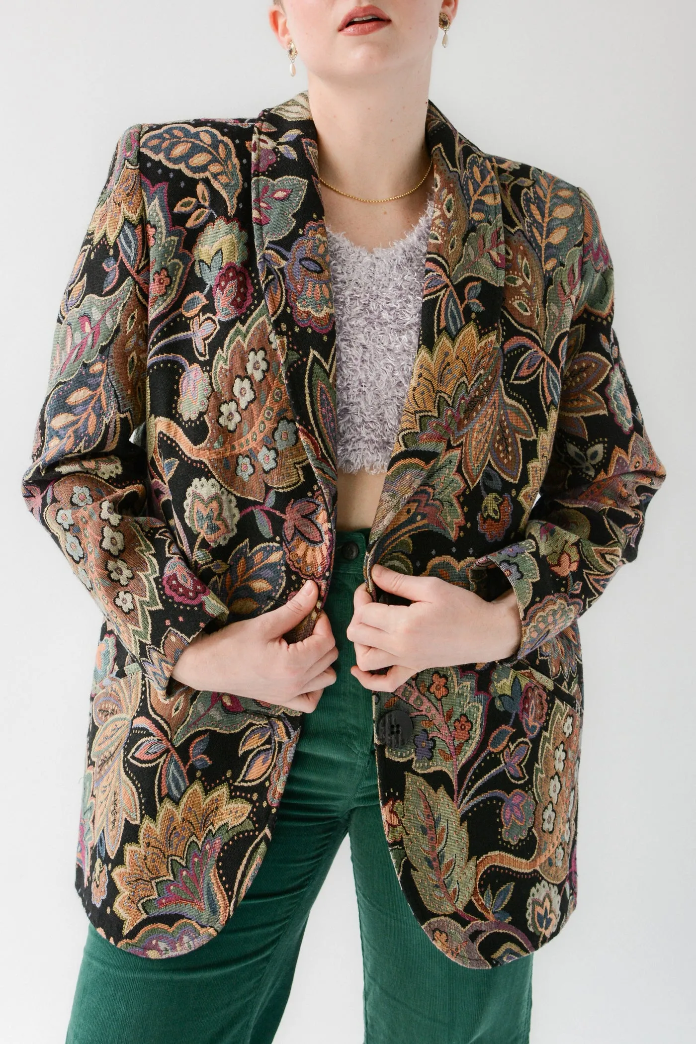 Gorgeous Jewel Tone Floral Tapestry Blazer