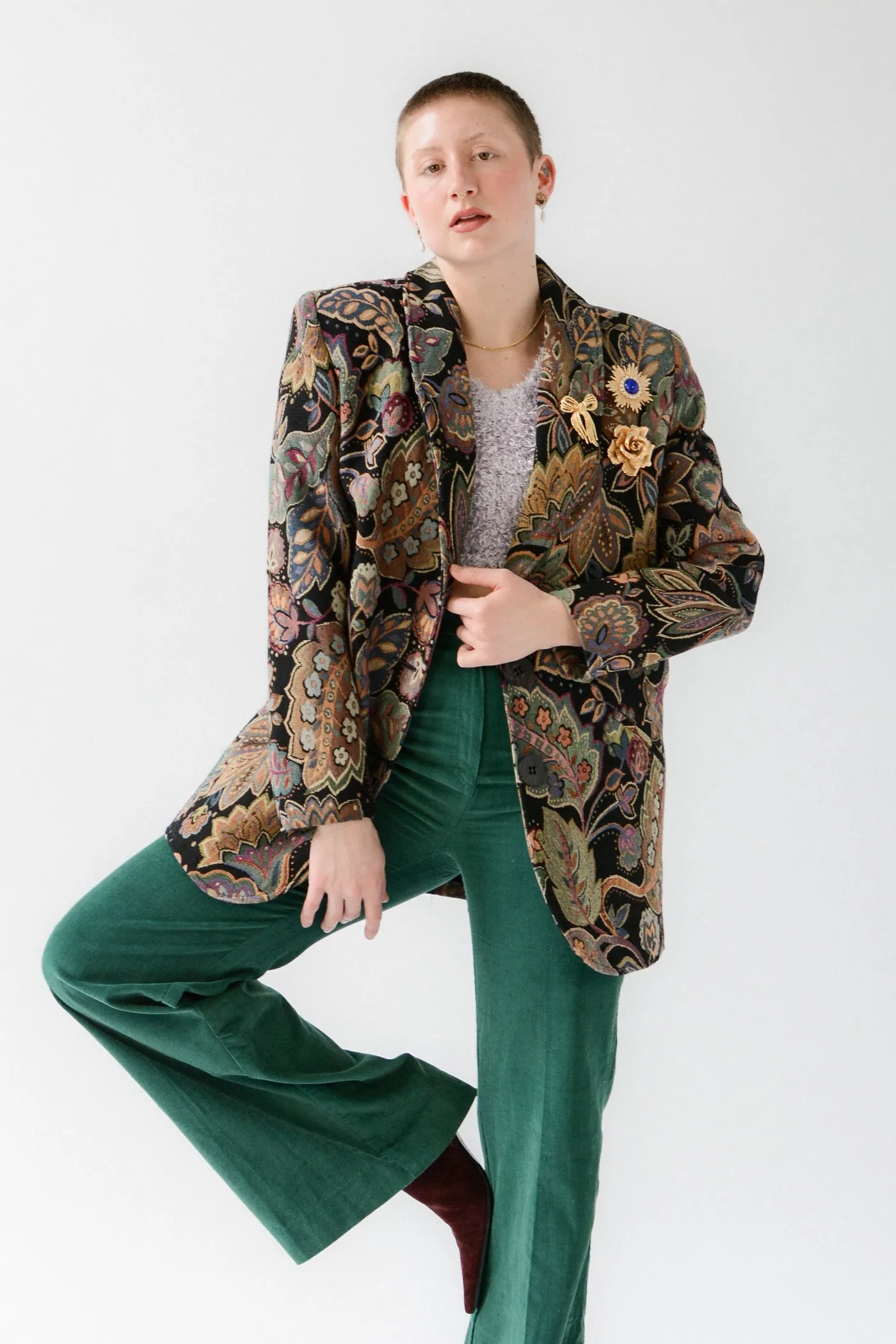 Gorgeous Jewel Tone Floral Tapestry Blazer