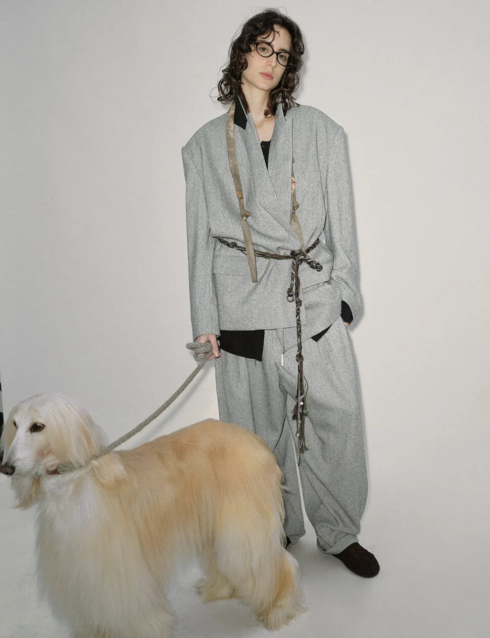 Grey Drawstring Suit Pants