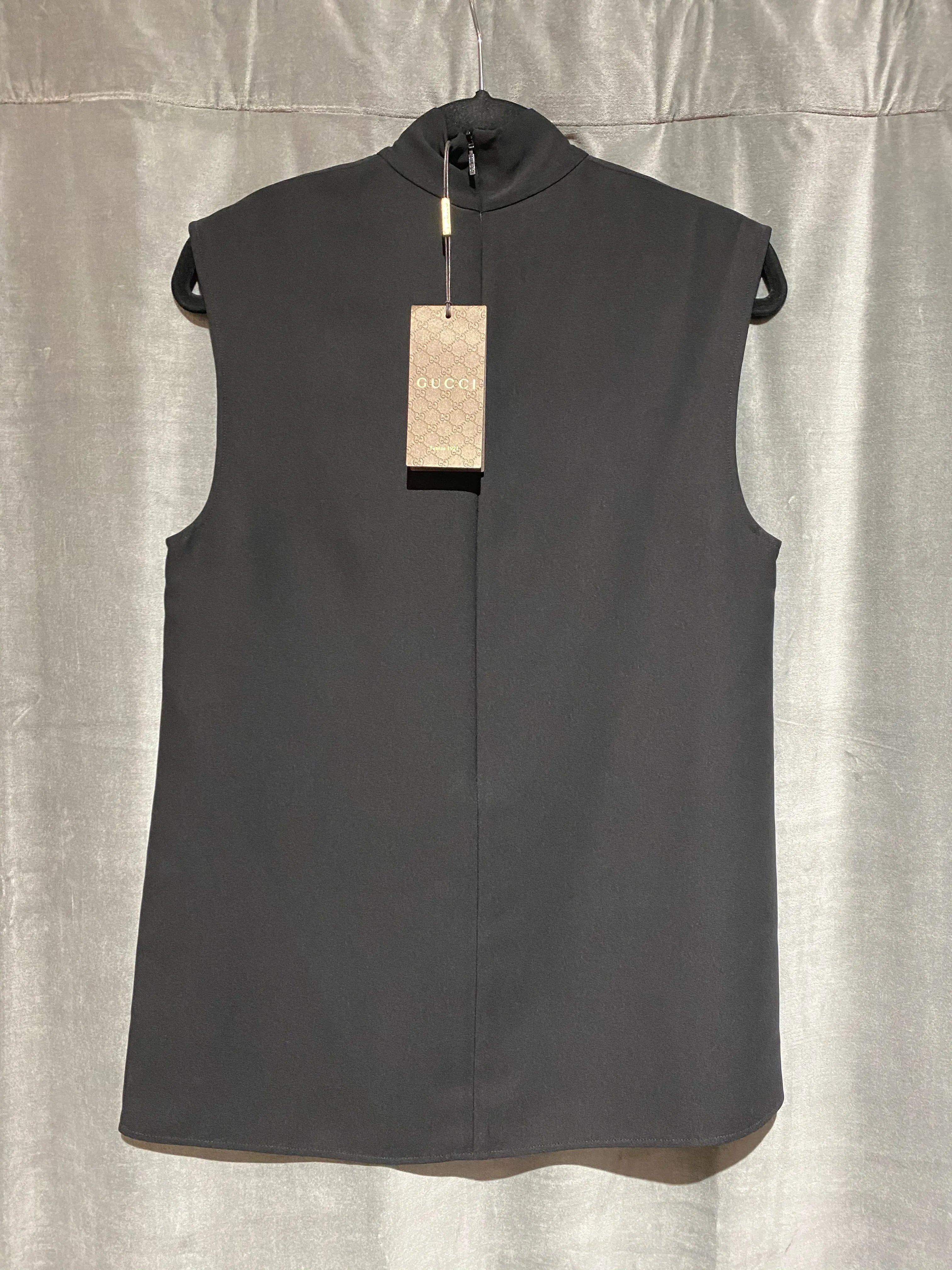 Gucci Black Pussy-Bow Crew Neck Tank with Back Zipper