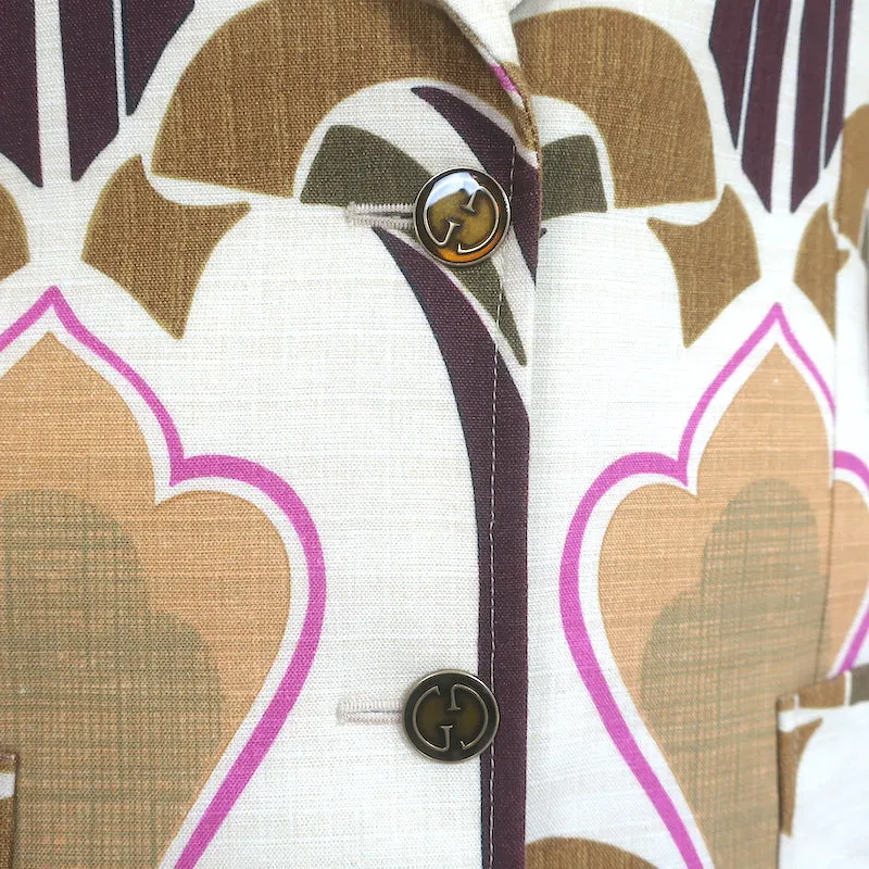 Gucci Love Parade Interlocking G Print Blazer Jacket Beige Linen Size 44