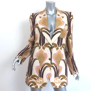 Gucci Love Parade Interlocking G Print Blazer Jacket Beige Linen Size 44