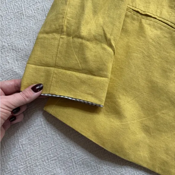 Halston Linen Mustard Yellow Double Breasted Open Front Blazer S