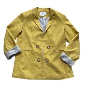 Halston Linen Mustard Yellow Double Breasted Open Front Blazer S