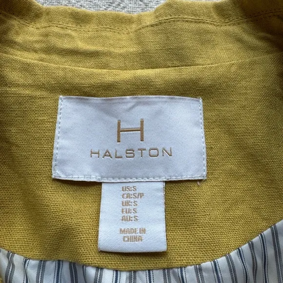 Halston Linen Mustard Yellow Double Breasted Open Front Blazer S