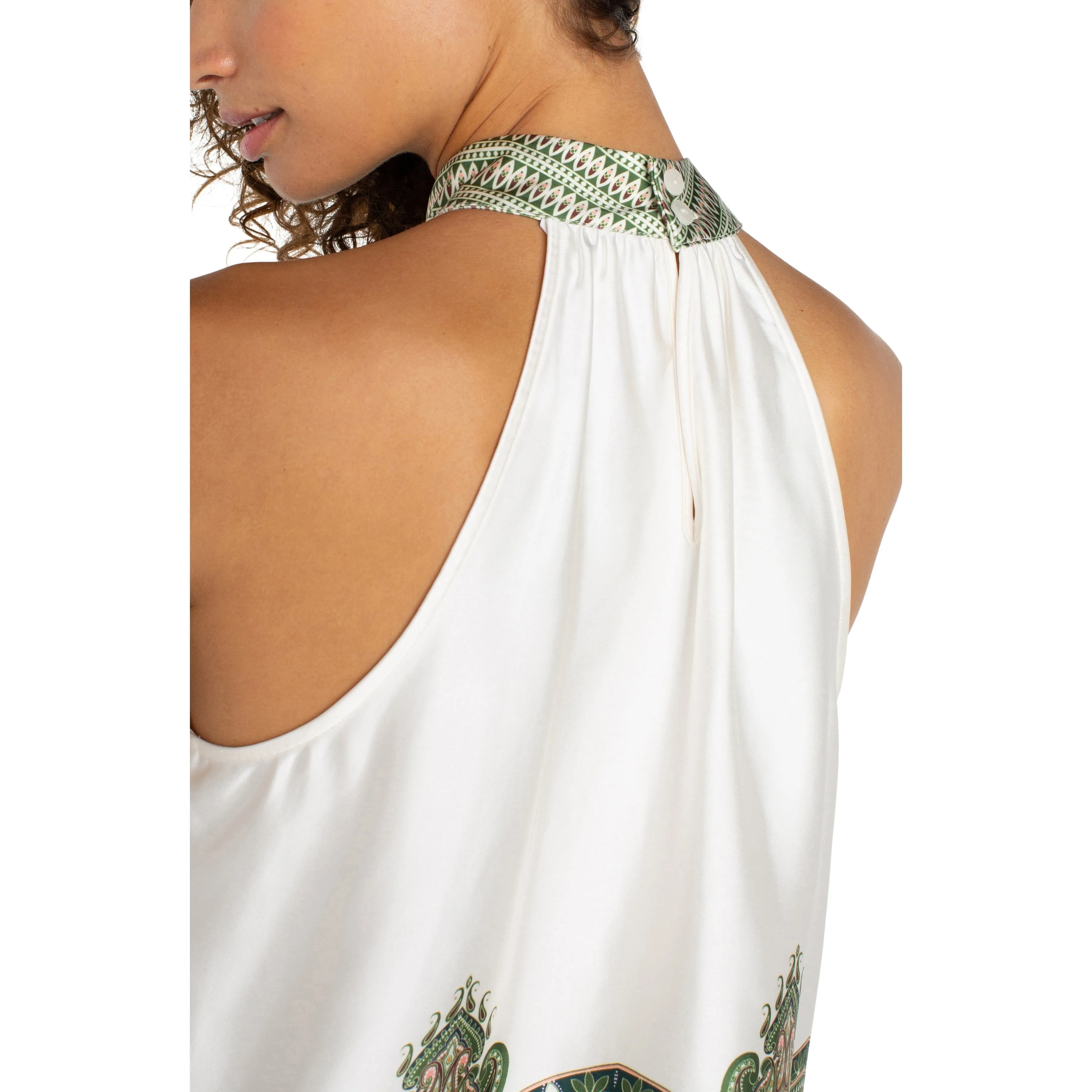 Halter Top in Cream Olive Paisley Print