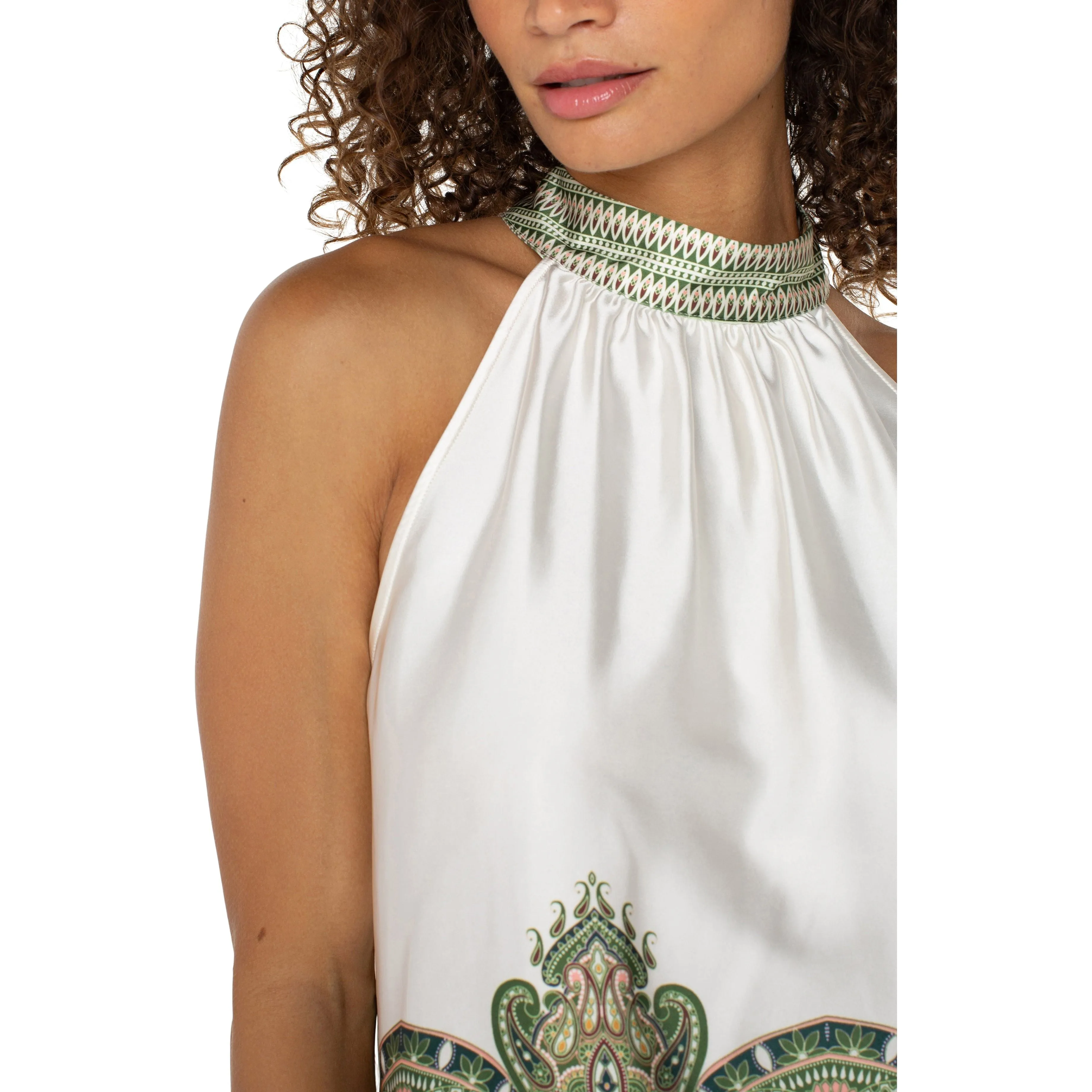 Halter Top in Cream Olive Paisley Print