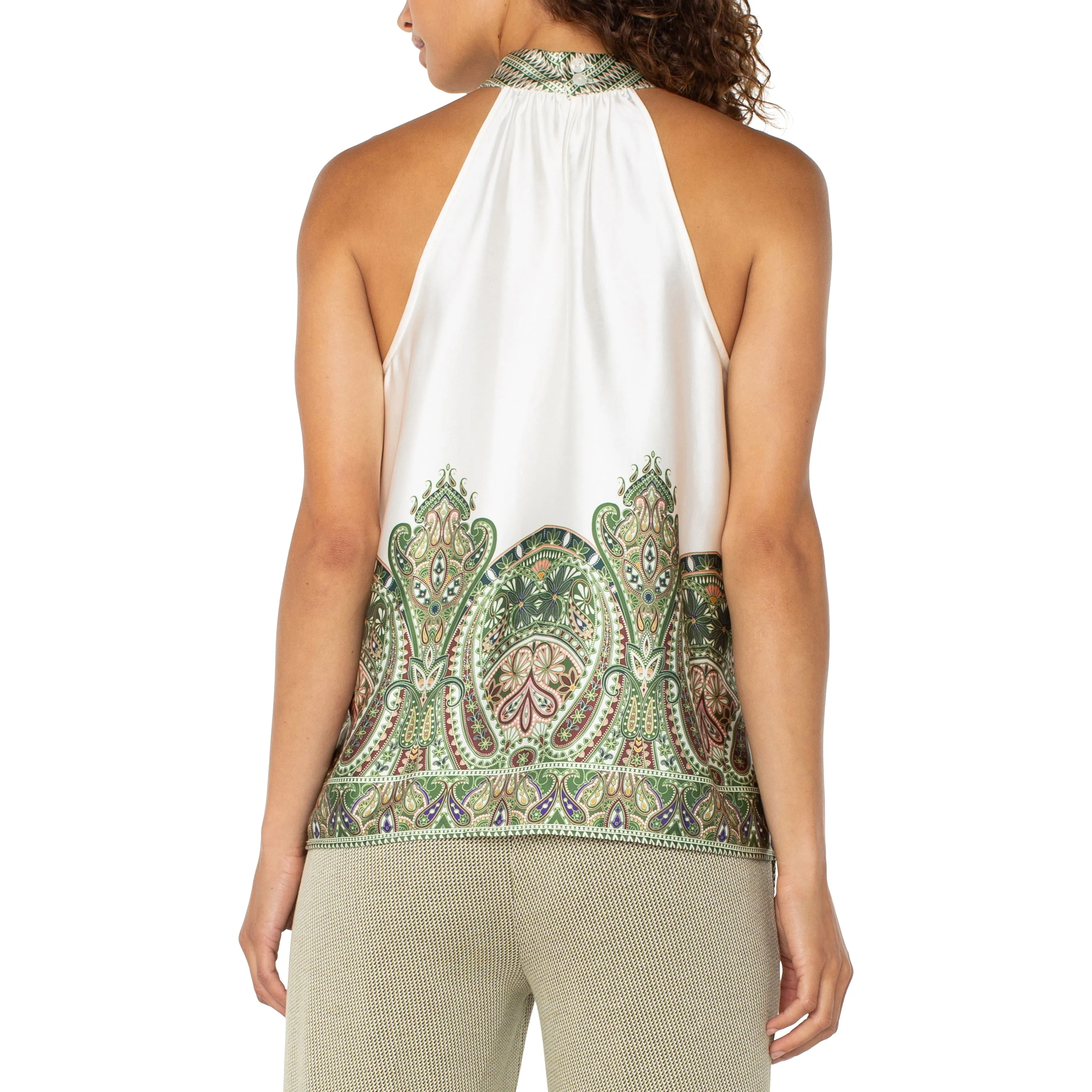Halter Top in Cream Olive Paisley Print