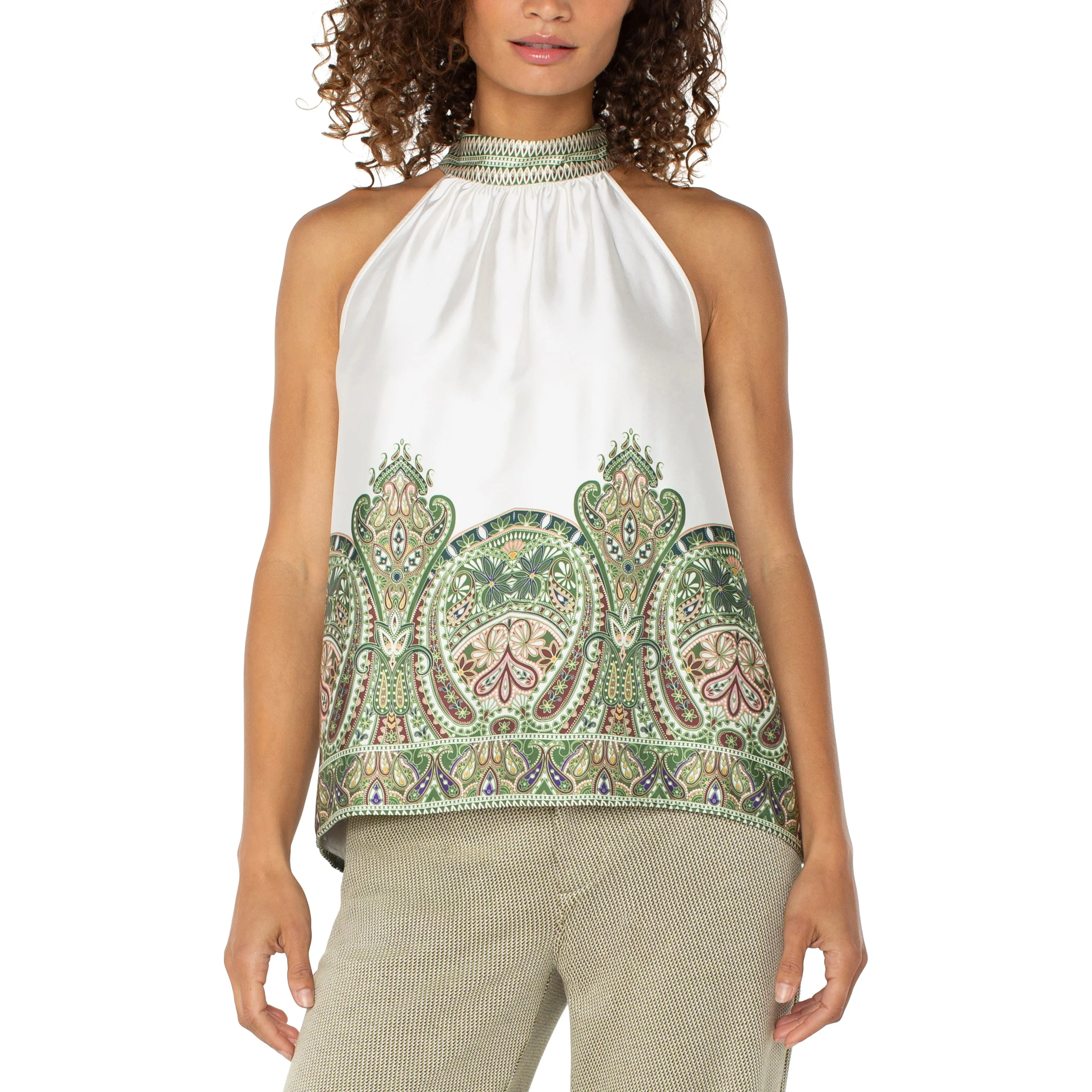 Halter Top in Cream Olive Paisley Print