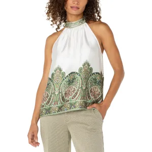 Halter Top in Cream Olive Paisley Print