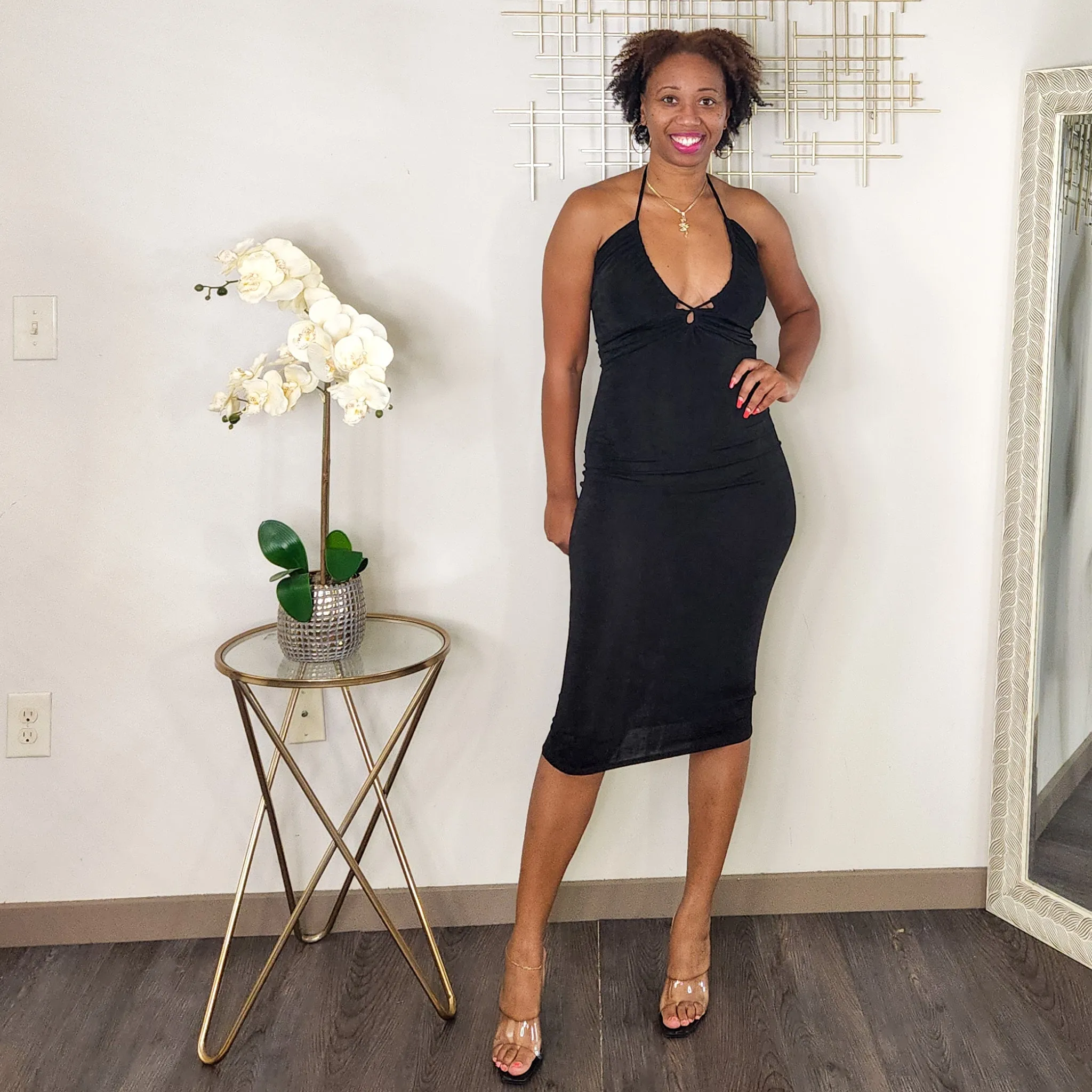 Happy Hour | Slinky Backless Midi Dress - Black