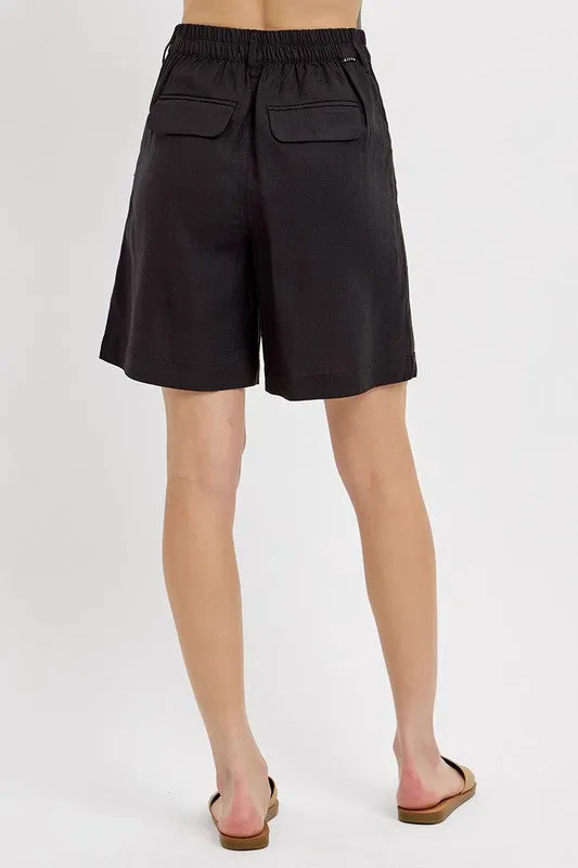 High Rise Pleated Front Shorts