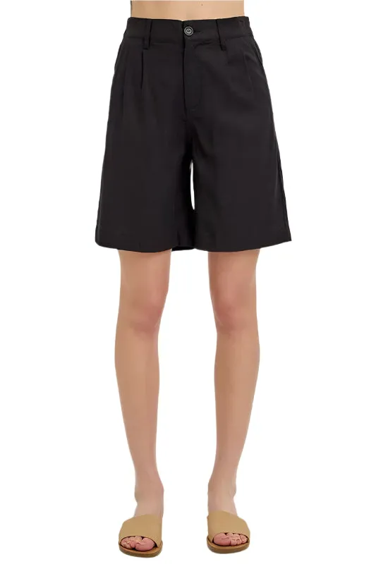 High Rise Pleated Front Shorts