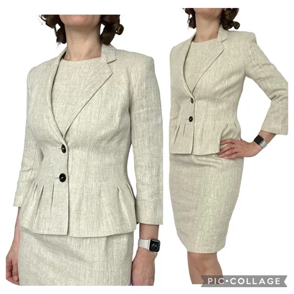 HOBBS LINEN DRESS BLAZER SET WIMEN Size US 0-2/UK8