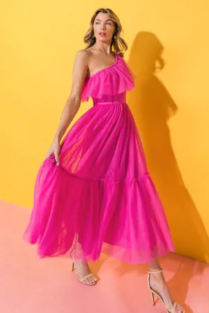 Hot Pink Mesh Midi Dress