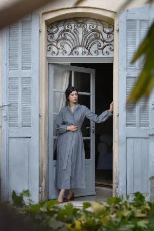 Inès Linen Blazer Dress in French Grey Pinstripe