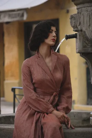 Inès Linen Blazer Dress in Rouge Herringbone
