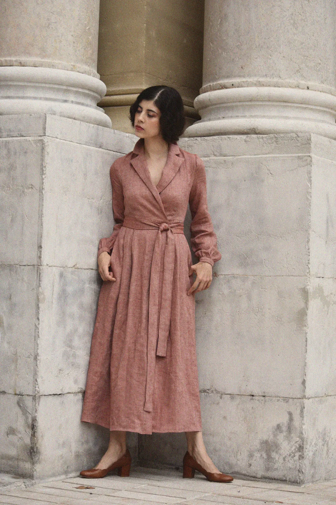 Inès Linen Blazer Dress in Rouge Herringbone