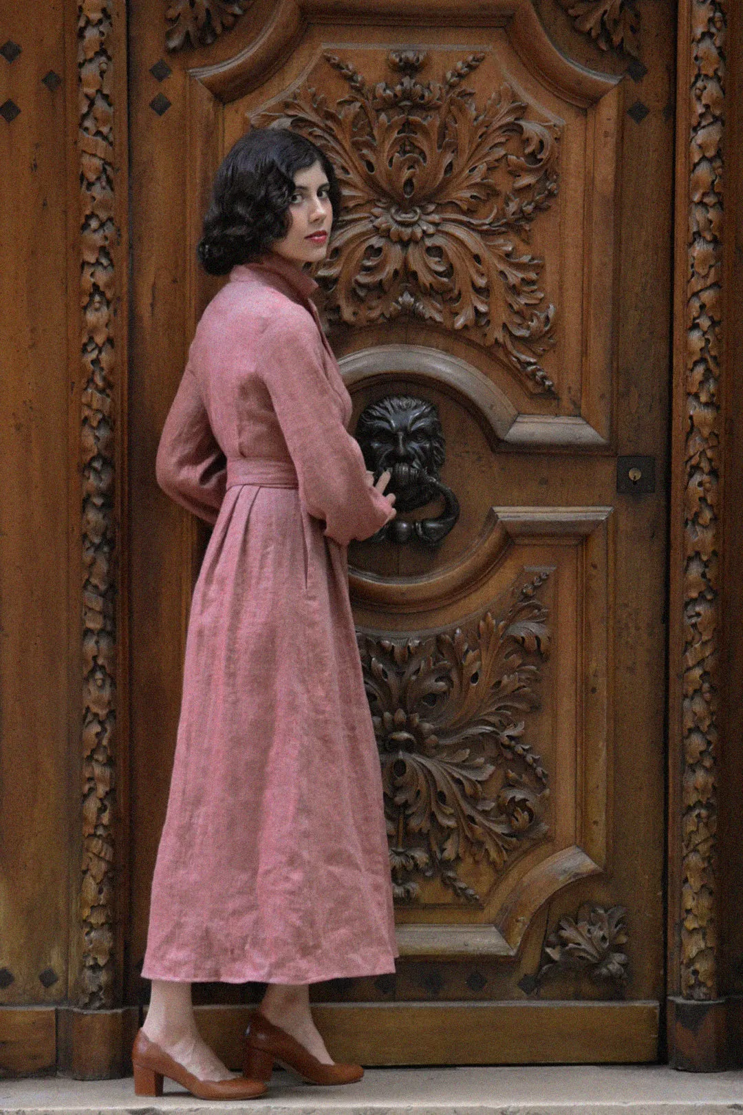 Inès Linen Blazer Dress in Rouge Herringbone