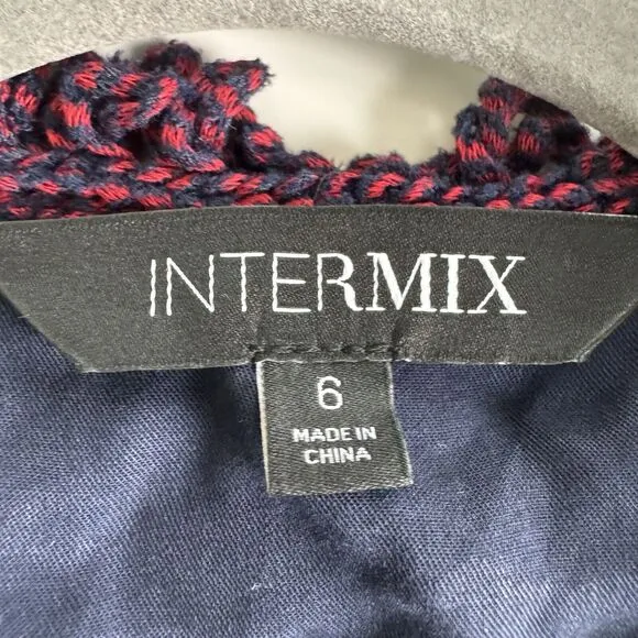 INTERMIX Ikaterina Two Tone Knit Cardi Sweater Jacket Red Fringe Trim Size 6