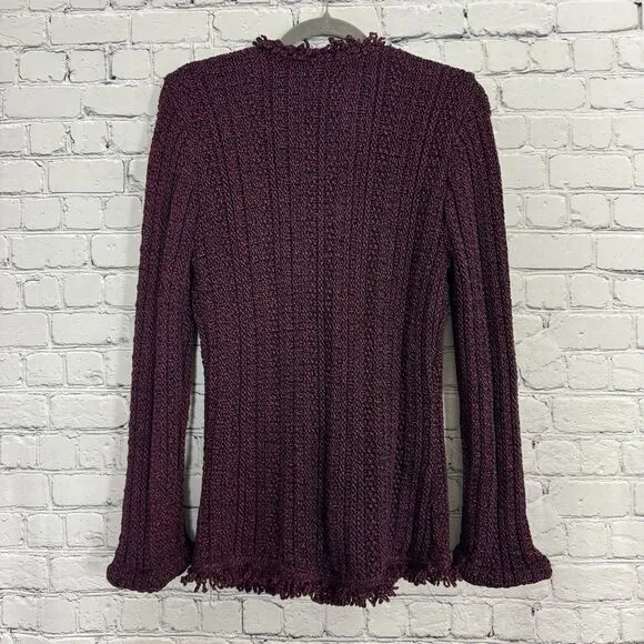 INTERMIX Ikaterina Two Tone Knit Cardi Sweater Jacket Red Fringe Trim Size 6