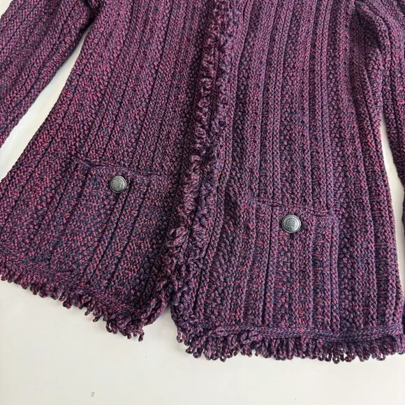 INTERMIX Ikaterina Two Tone Knit Cardi Sweater Jacket Red Fringe Trim Size 6