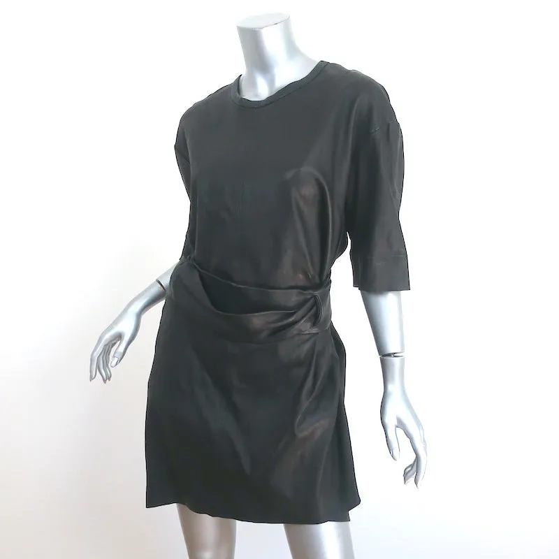 IRO Leather Wrap Dress Abigail Black Size 40 Short Sleeve Mini
