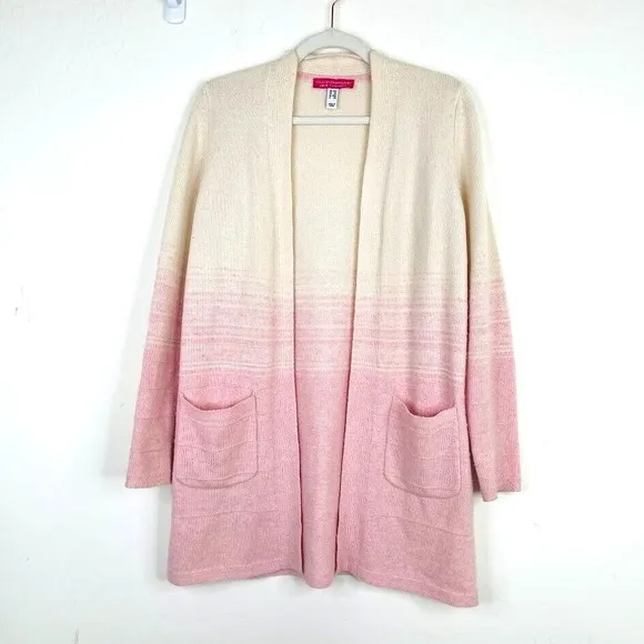 Isaac Mizrahi Size XXS Cardigan Sweater 100% Cashmere Ombre Longline Open Front