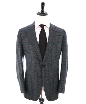 ISAIA - CASHMERE/Silk/Linen Blend Windowpane Check Blazer W LOGO- 46R