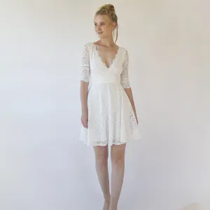 Ivory Wrap lace mini wedding dress Bracelet Sleeves #1373