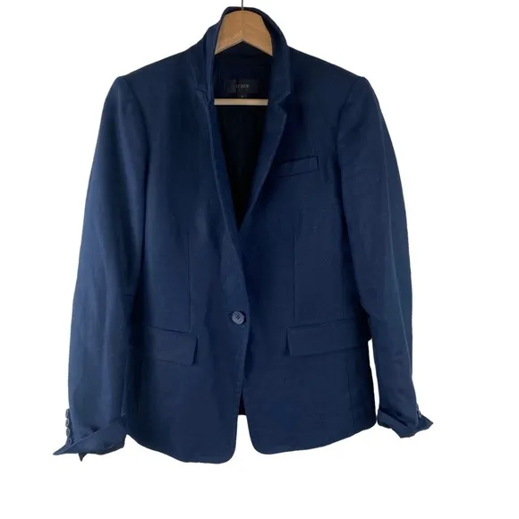 J. Crew 100% Linen Navy Blue Regent Blazer, Single Button, Women’s size 4