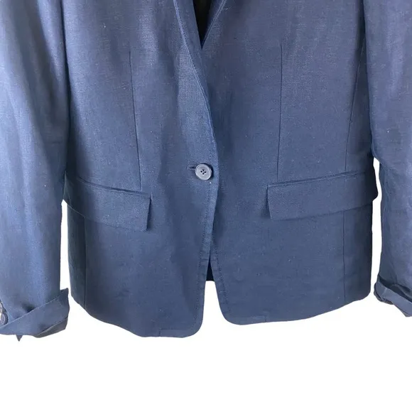 J. Crew 100% Linen Navy Blue Regent Blazer, Single Button, Women’s size 4